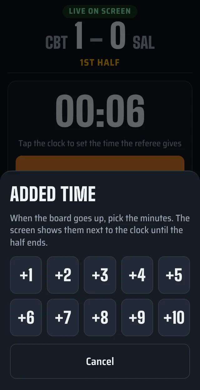 Added time: buttons from +1 to +10