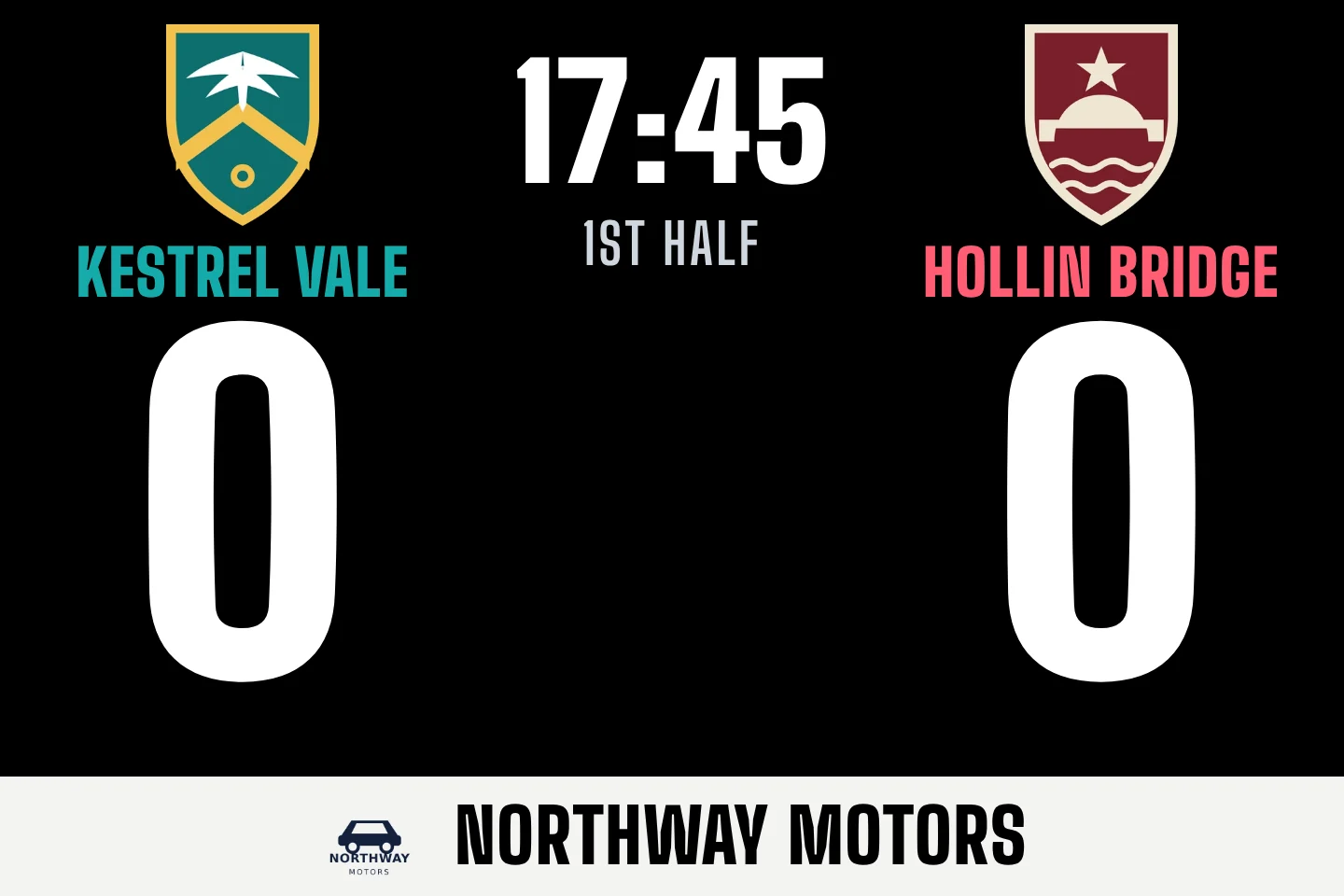 The big screen: both crests, the score and the match clock
